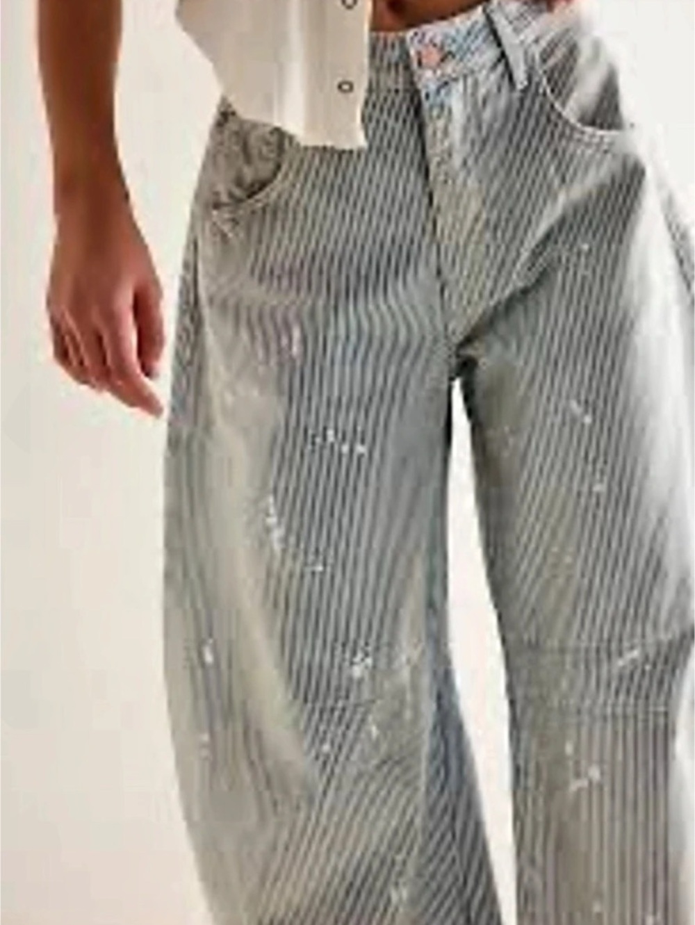 We The Free Silverton Puddle Barrel Jeans Striped Straight Leg Waist 31
